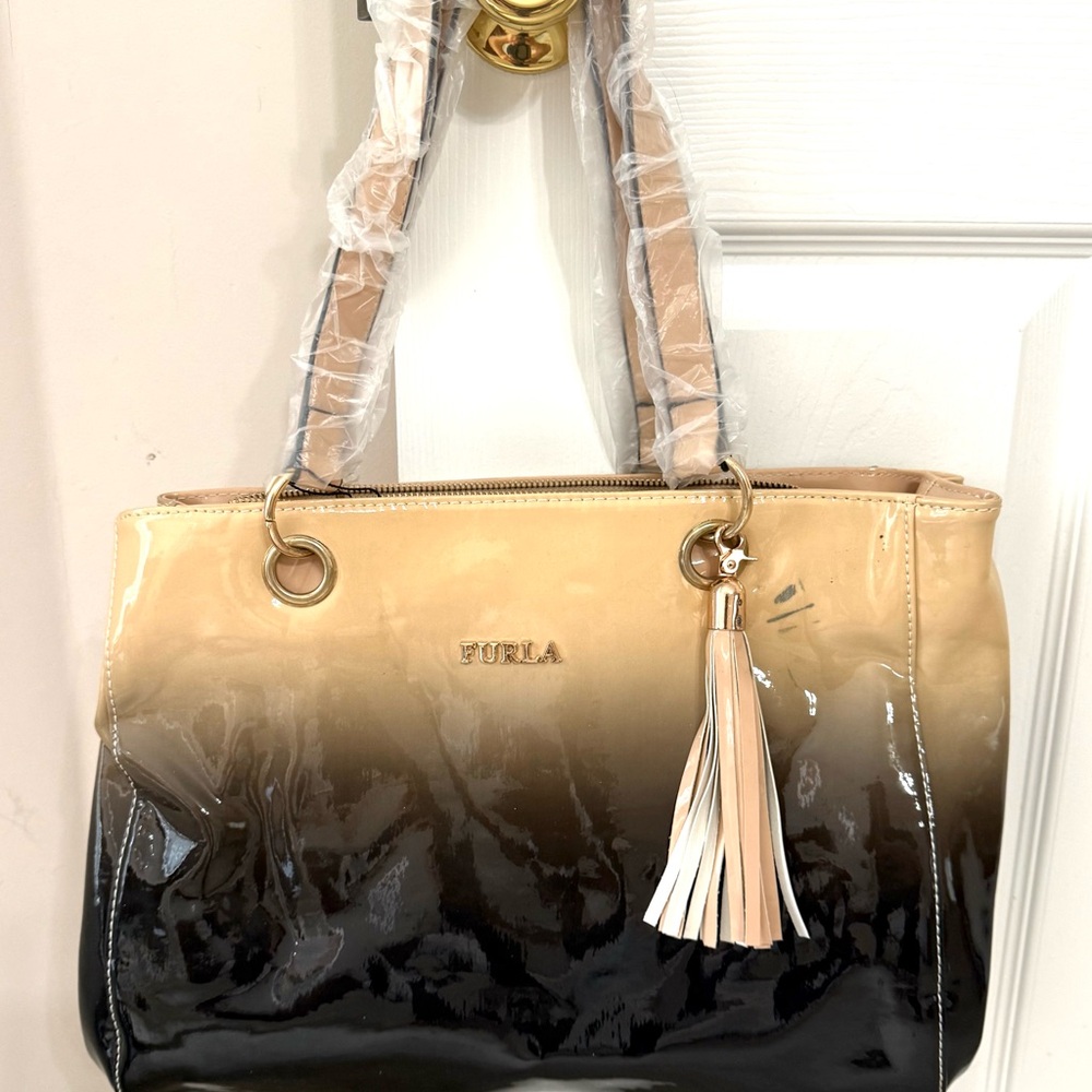 Furla Black and Tan Tote with Gradient Design